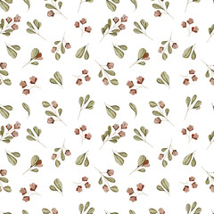 Fototapeta premium Watercolor seamless pattern with herbs and flowers. Romantic floral background. Fabric design.