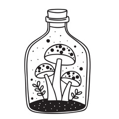 Idea tattoo, mushrooms in bottle. Hand drawn vector art.
