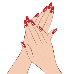 Beautiful woman's hands with manicure. Hand drawn vector art.