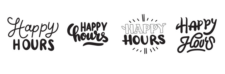 Obraz premium Collection Happy Hours text lettering. Hand drawn vector art.