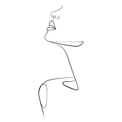 Woman face one line drawing on white isolated background