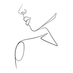 Woman face one line drawing on white isolated background
