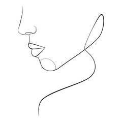 Face of a beautiful woman one line drawing on white isolated background 