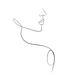 Woman face one line drawing on white isolated background