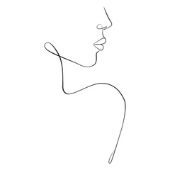 Woman face one line drawing on white isolated background
