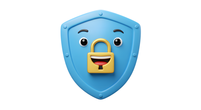 Whimsical Security Guardian: A Cartoon Shield with a Smiling Padlock Character