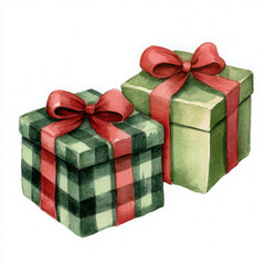 Obraz premium Two green and red boxes with red bows on them