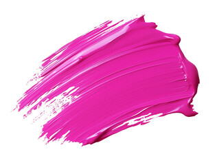 A dab of pink paint isolated on a transparent background. Bright, pink paint stroke with uneven, textured edges