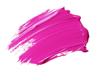 A dab of pink paint isolated on a transparent background. Bright, pink paint stroke with uneven, textured edges
