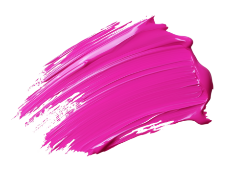 A dab of pink paint isolated on a transparent background. Bright, pink paint stroke with uneven, textured edges