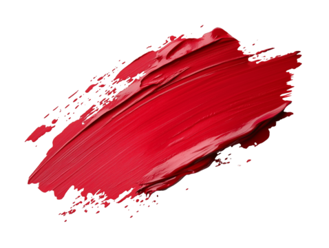 A dab of red paint isolated on a transparent background. Bright, red paint strokes with uneven, textured edges