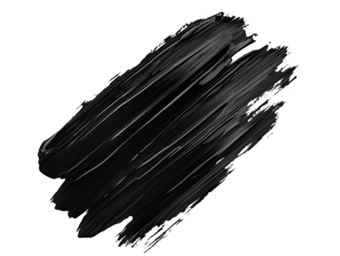 A dab of black paint isolated on a transparent background. Bright, black paint stroke with uneven, textured edges