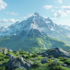 Majestic mountain peak, alpine meadow, stunning scenery, tranquil vista
