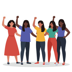 Fototapeta premium Group of diverse women standing confidently in flat vector art style