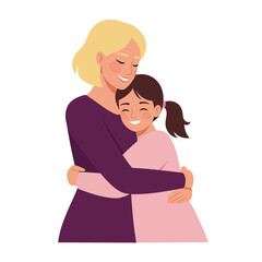 Obraz premium Mother and daughter sharing a warm hug in flat vector art style