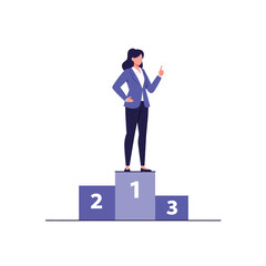 Businesswoman standing confidently on podium with minimal design style vector illustration