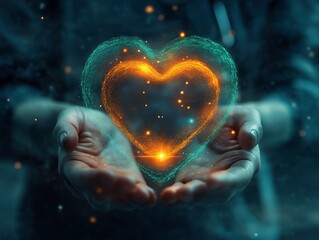 Glowing Heart in Hands: Abstract Symbol of Love, Magic, and Spiritual Energy
