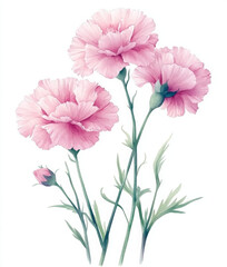 Fototapeta premium A painting of three pink flowers with green stems
