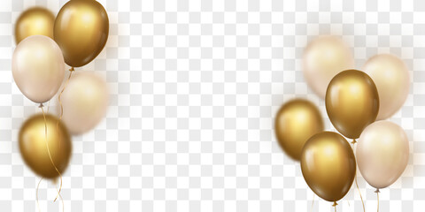 Vector golden luxury balloons isolated on png background. Realistic festive 3d helium balloons. Vector illustration on transparent background