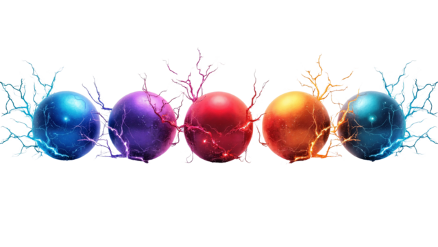 Vibrant Electrified Spheres Isolated on Transparent Background for Dynamic Abstract Designs