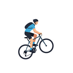 Fototapeta premium Cyclist in motion wearing a blue outfit with a backpack in flat vector art