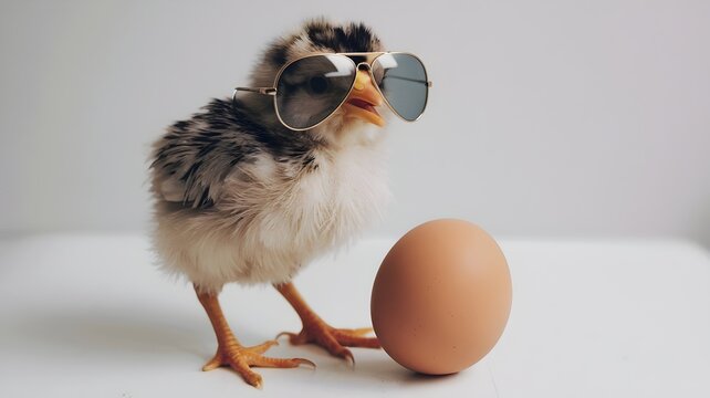 Ostern Design s&uuml;&szlig;es Huhn K&uuml;ken mit Sonnenbrille und einem Ei