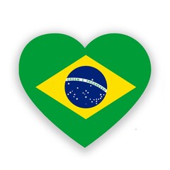 Fototapeta premium Brazil national flag in heart shape isolated on white. Illustration