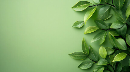 Fototapeta premium Green leaves decorated on green background. 