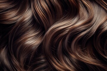 Fototapeta premium Luxurious brown hair waves with shiny texture. Artificial Intelligence