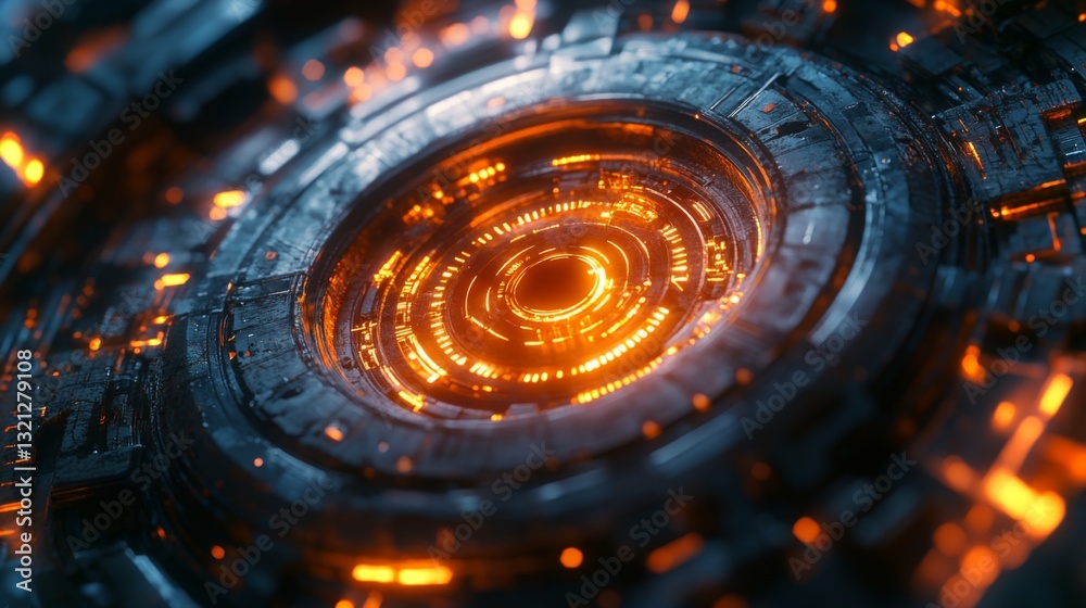 Aufkleber An intricate circular design showcases a vivid array of lights and textures, symbolizing quantum concepts like superposition and entanglement, set in a futuristic context.