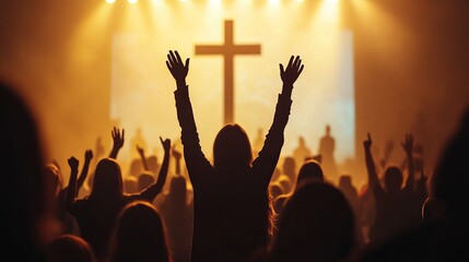 Uplifted Hands in Praise: A Diverse Congregation Worshiping Together in a Moving Christian Service. Faith, community, and spiritual connection are    
