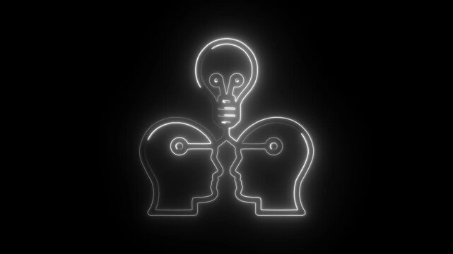 Glowing neon knowledge transfer  icon isolated on black background. HD Video motion graphic animation