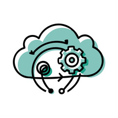 Obraz premium Cloud Computing Concept with Gears and Icons in Minimalist Style 