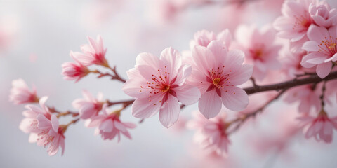 Naklejka premium Pink Cherry Blossom in Spring Isolated On White Background.