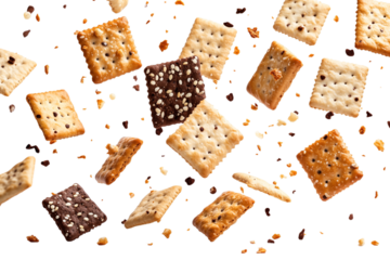 Mixed biscuits floating in the air isolated on transparent background