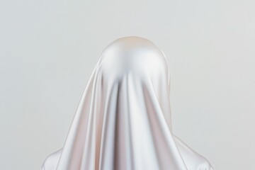 Shimmering fabric drapes over figure, creating an ethereal and m