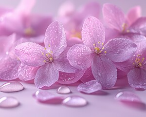 Obraz premium Delicate pink flowers with water droplets
