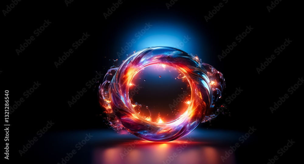Aufkleber glowing orb with swirling red and blue energy in dark space. portal or cosmic sphere reflects on sur