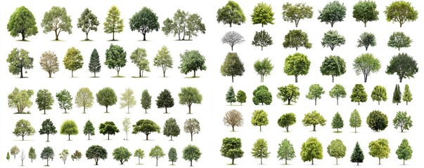 Collection of various tree types isolated on white background. (2)