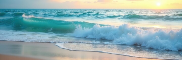 Obraz premium Serene, slow-moving waves gently lapping a tranquil shore , horizon wallpaper, serenity, sand wallpaper