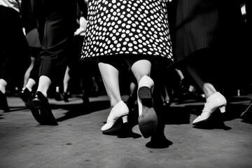 Elegant feet in stylish shoes create rhythmic dance scene, empha