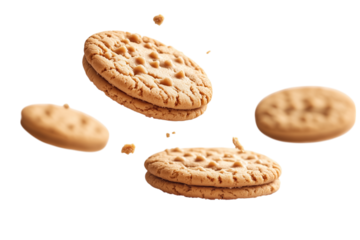 Peanut butter cookie floating isolated on transparent background