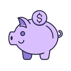 Obraz premium Purple piggy bank with coin, savings concept, financial planning, money management, investment strategy, banking illustration, budget planning, economic security, digital finance, wealth accumulation