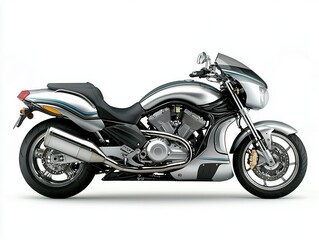Obraz premium Sleek silver motorcycle with modern design and chrome accents.