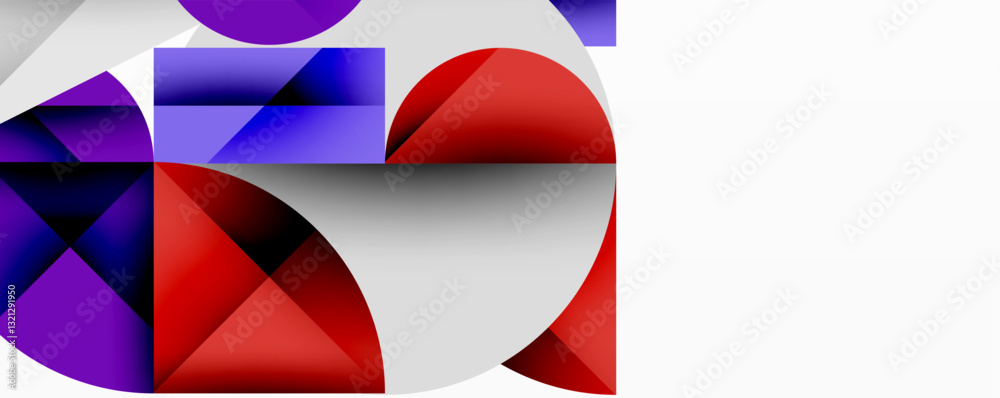 Poster Modern abstract composition with layered circles and angular segments featuring gradients, transparency effects, and a structured geometric layout