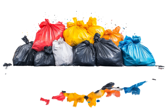 Pile of Trash Bags Full of Garbage Isolated on Transparent Background