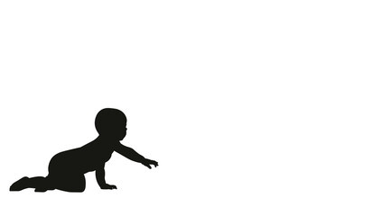 Obraz premium Silhouette of babe in a pose that crawls. White isolated background. Copy space