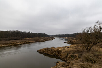 Spring landscape on the Oder river in Poland. Natural landscape