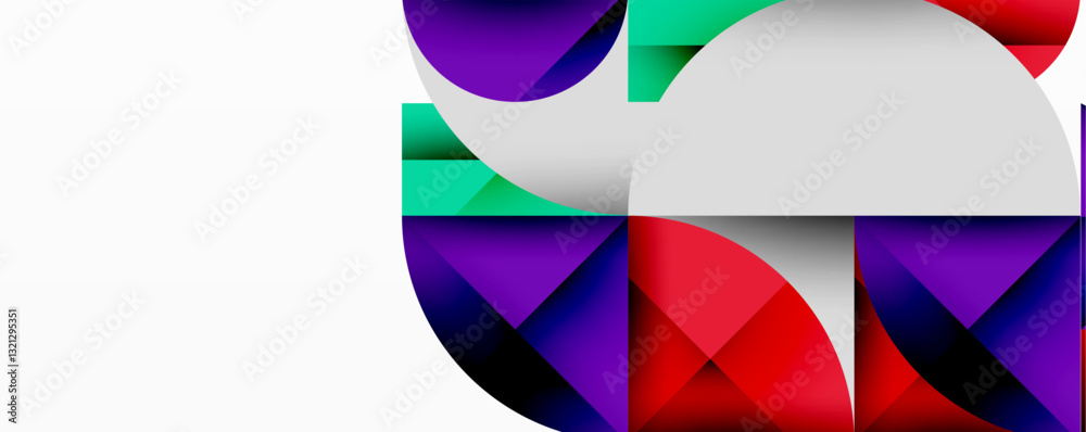 Aufkleber Abstract geometric design with intersecting circles, triangles, squares and sharp angles creating a layered composition with gradients, depth, and contrast