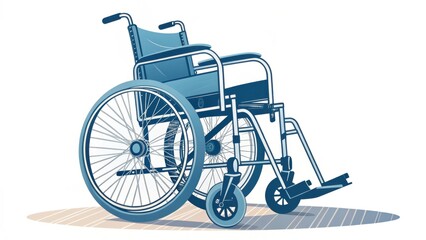 Fototapeta premium A blue wheelchair positioned on a flat surface, symbolizing mobility and accessibility for individuals with disabilities.